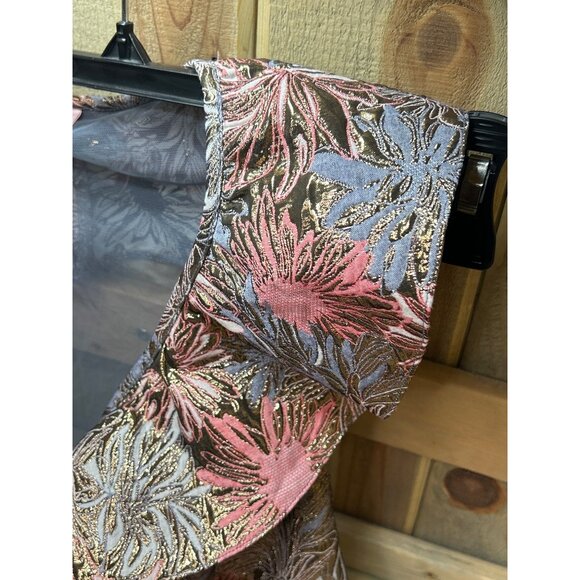 Victorias Secret Floral Ruffled Thong Bodysuit L/G 170/104A Pink Gray Gold - Picture 3 of 8